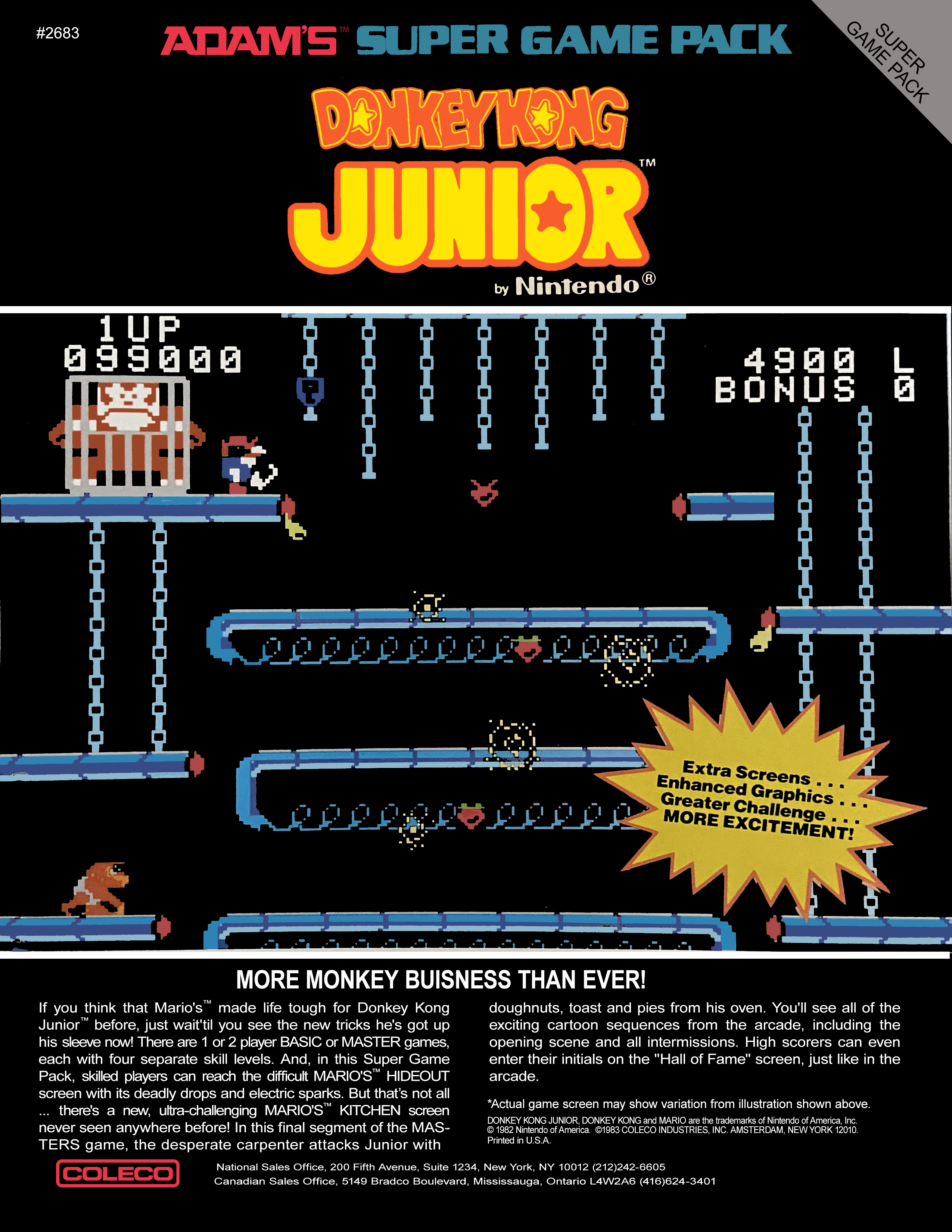 Donkey Kong Jr ADAM Software Game Pack Slick